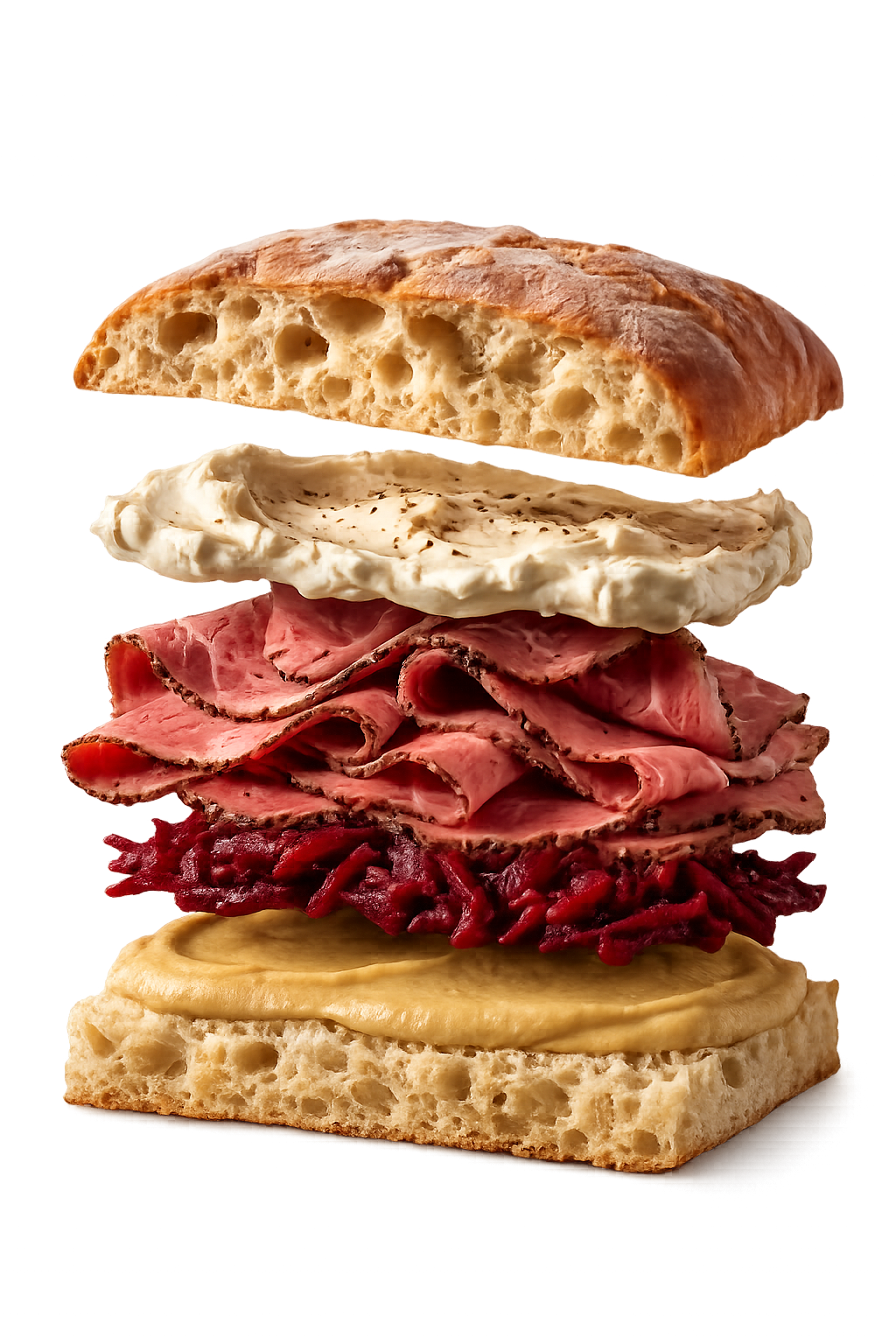Sandwich ciabatta cu pastrami GIO, în straturi